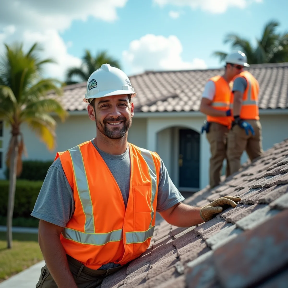 Concrete tile roof replacement in progress on a home in Boca Raton, FL